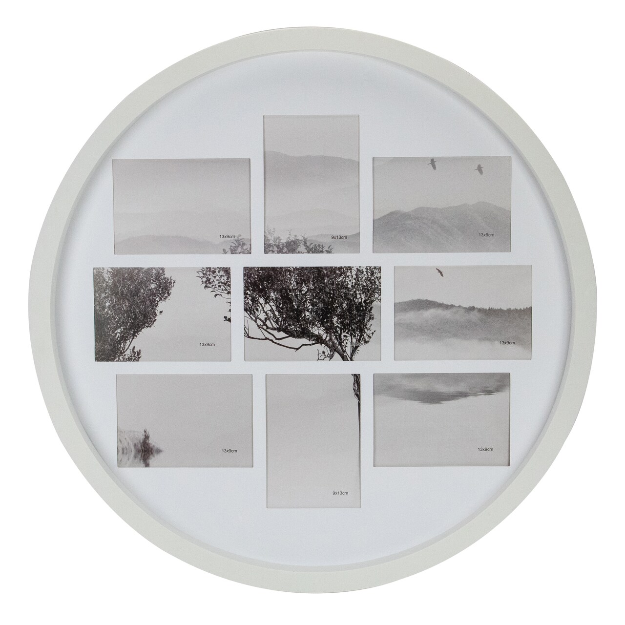 Northlight Round Wall Collage with 9-Picture Slots - for 3.5" X 5" Photos - 20.75"- White